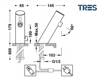 MEDIDAS MEZCLADOR LAVABO ELECTRONICO BASIC TRES GRIFERIA